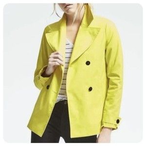 Banana Republic Jacket Coat Double-Breasted Mac Neon Yellow Women’s Size Medium
